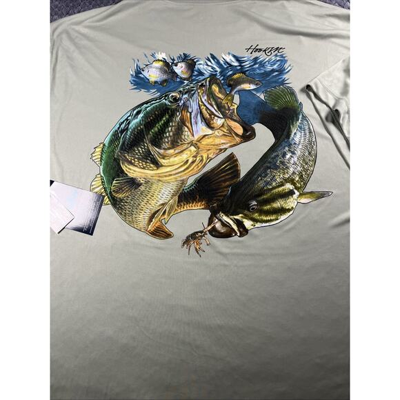 Bimini Bay Shirt Mens XXXL Hook M’ Gray GRN Logo Fishing Light Short Sleeve Bass - Picture 1 of 11